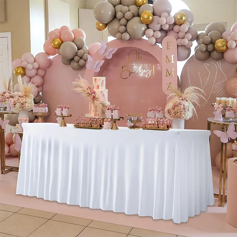 Wrinkle Resistant Elastic Tablecloth Cover for Wedding Banquet Rectangular Table Skirt Conference Tablecloth Full Circumference