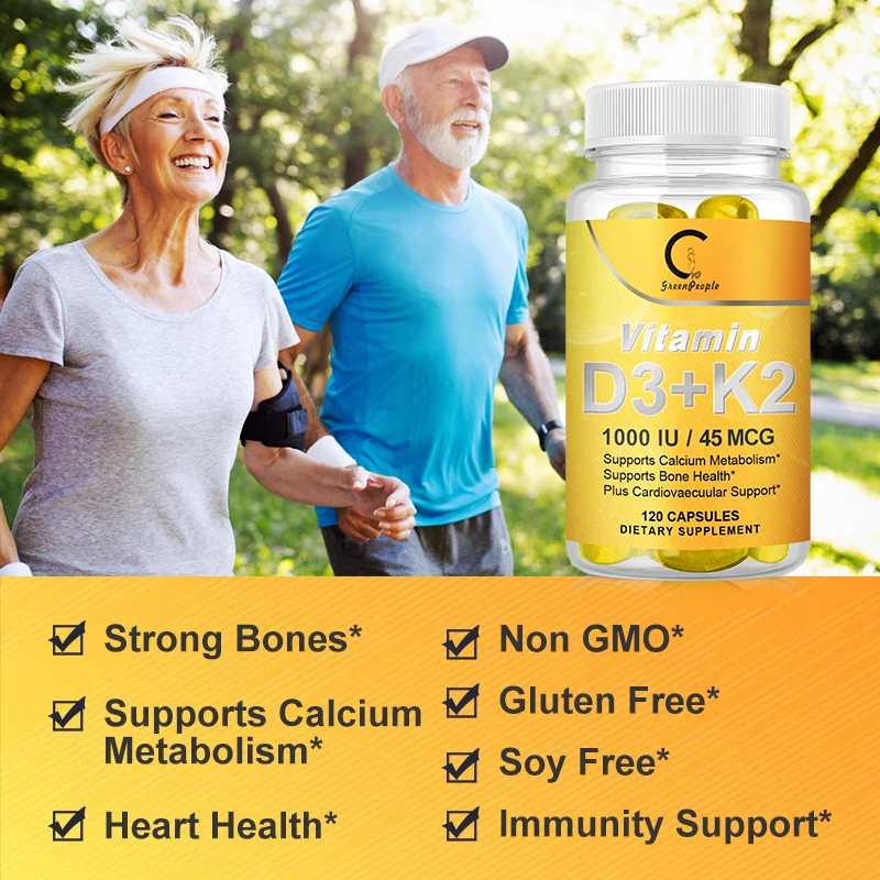 Vegan Vitamin D3+K2 Capsule Regulate Calcium Metabolism Prevent