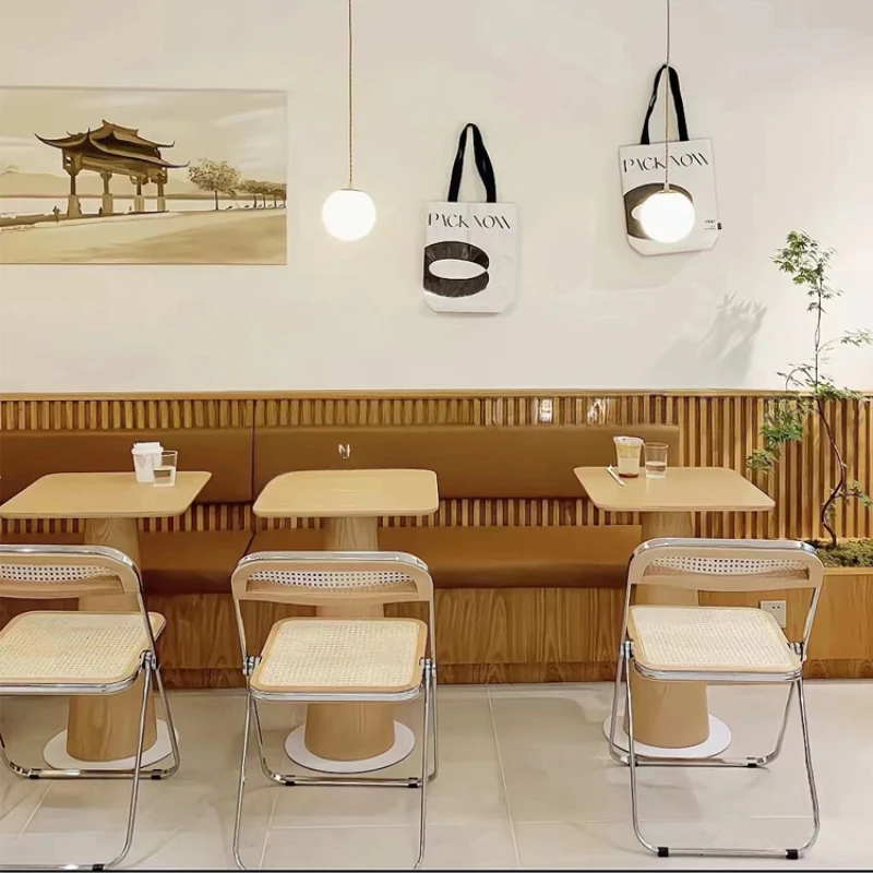 

Online celebrity milk tea shop coffee shop table and chair combination stainless steel bakery shop dessert shop rattan folding