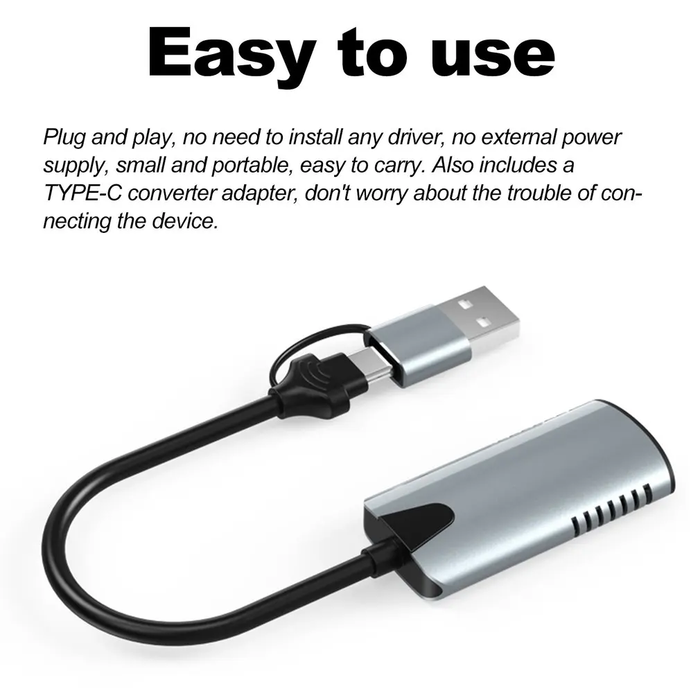 

Video Capture Card 1080p30Hz USB-C HDMI-compatible Video Game Grabber Recording for PS4/3 Camcorder Switch Live Broadcast Camera