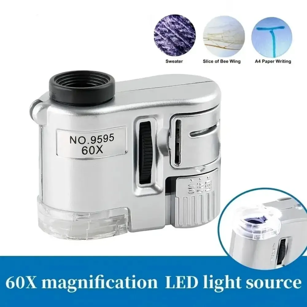 Magnifying Glass 60X Handheld Mini Pocket UV Portable Jeweler Microscope Loupe With LED Light