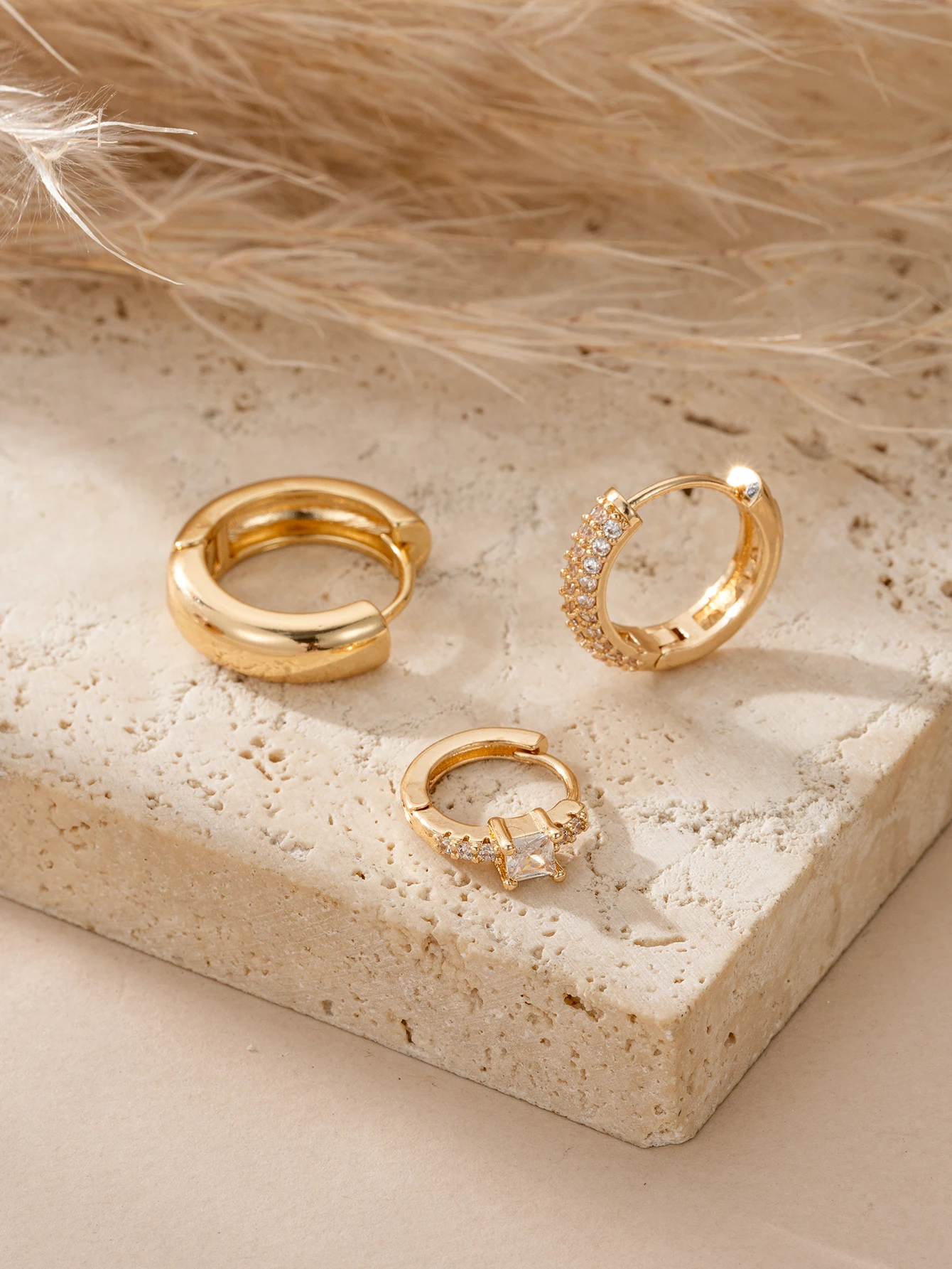 Gold Plated Jewelry Stackable CZ Pave Minimalist Womens