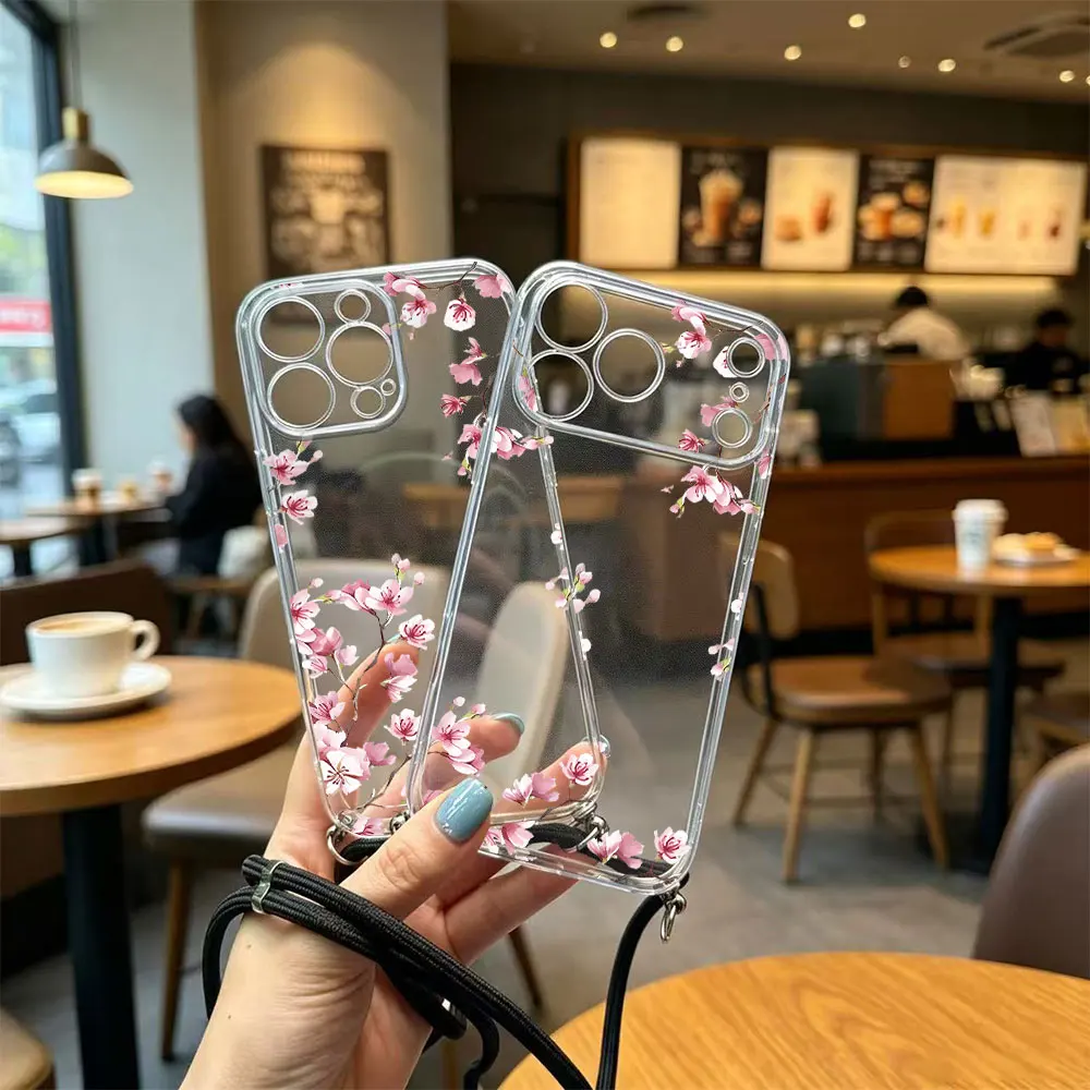 New Fashion Painted Crossbody Lanyard TPU Soft Phone Case
