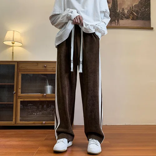 남성용 캐주얼 코듀로이 바지, 브라운 스웨트 팬츠, 한국 패션, 헐렁한 바지, 빈티지 트렌드 스트리트웨어, Y2K 남성 의류, 봄 가을 2