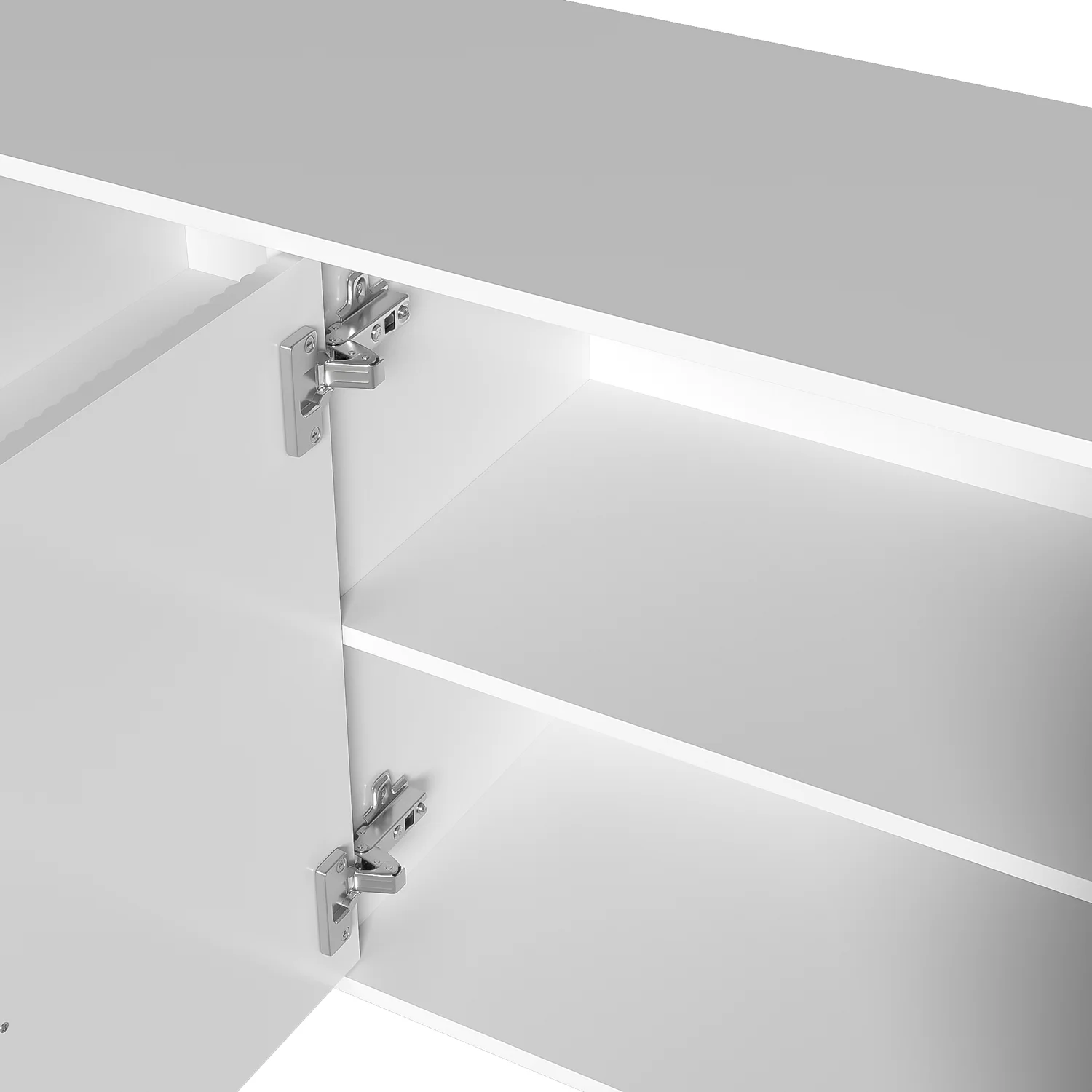 150cm modern, luxurious white sideboard, high-gloss structured doors gold handles 4-door design, height adjustable – Detail 22