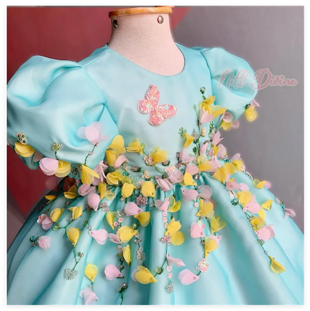 Flower Girl Dresses Floral Girls Dresses Satin Dress for Weddings Beads Birthday Party Gowns