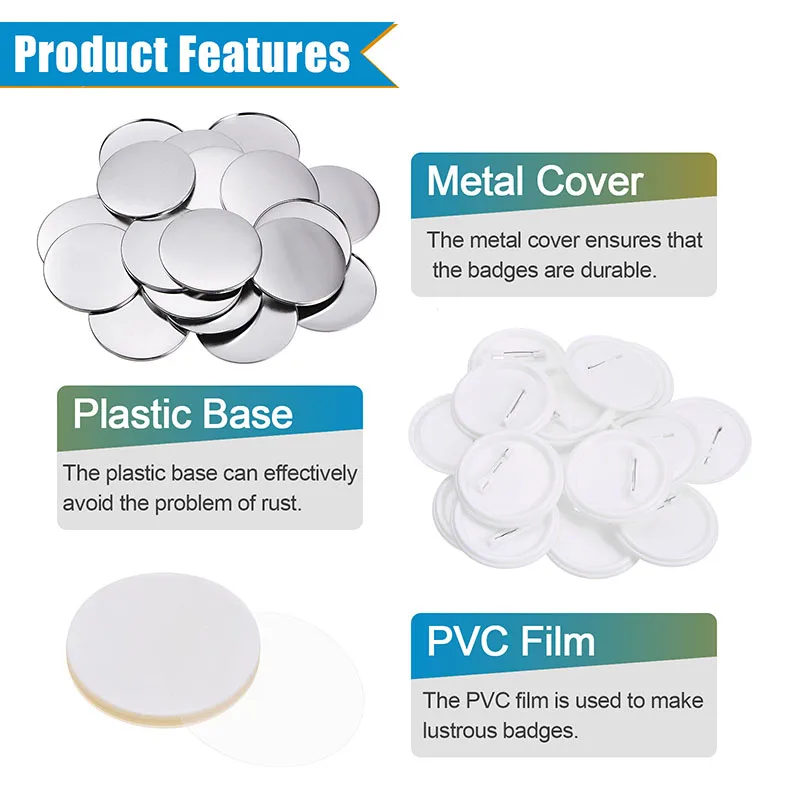 Badge Parts Badge Pin Button Making Supplies 120/200/500 Sets Blank Badge Pin Button Maker Parts Material Supplies 25mm 32mm 37mm 44mm 50mm 58mm 75mm DIY Buttons Making