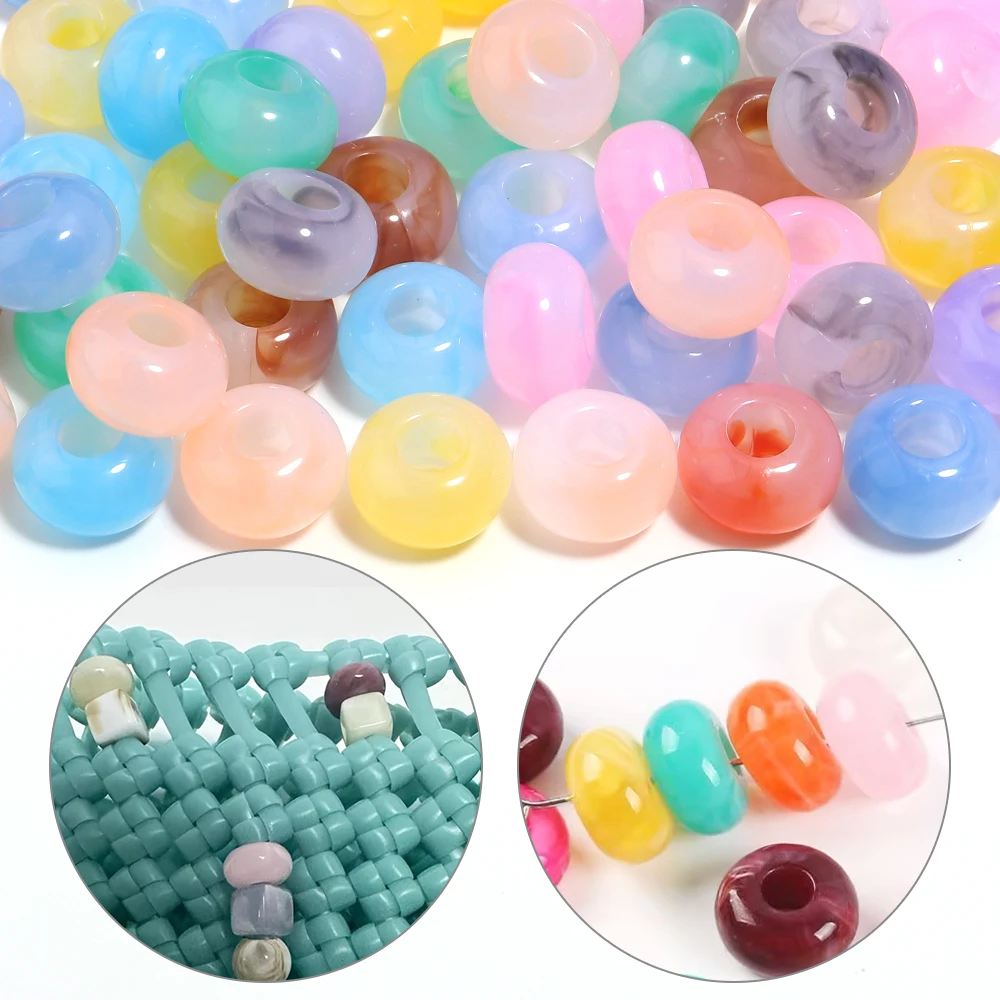 50개 다채로운 원형 아크릴 비즈 큰 구멍 루즈 스페이서 비즈 쥬얼리 만들기 DIY 목걸이 팔찌 펜던트 액세서리