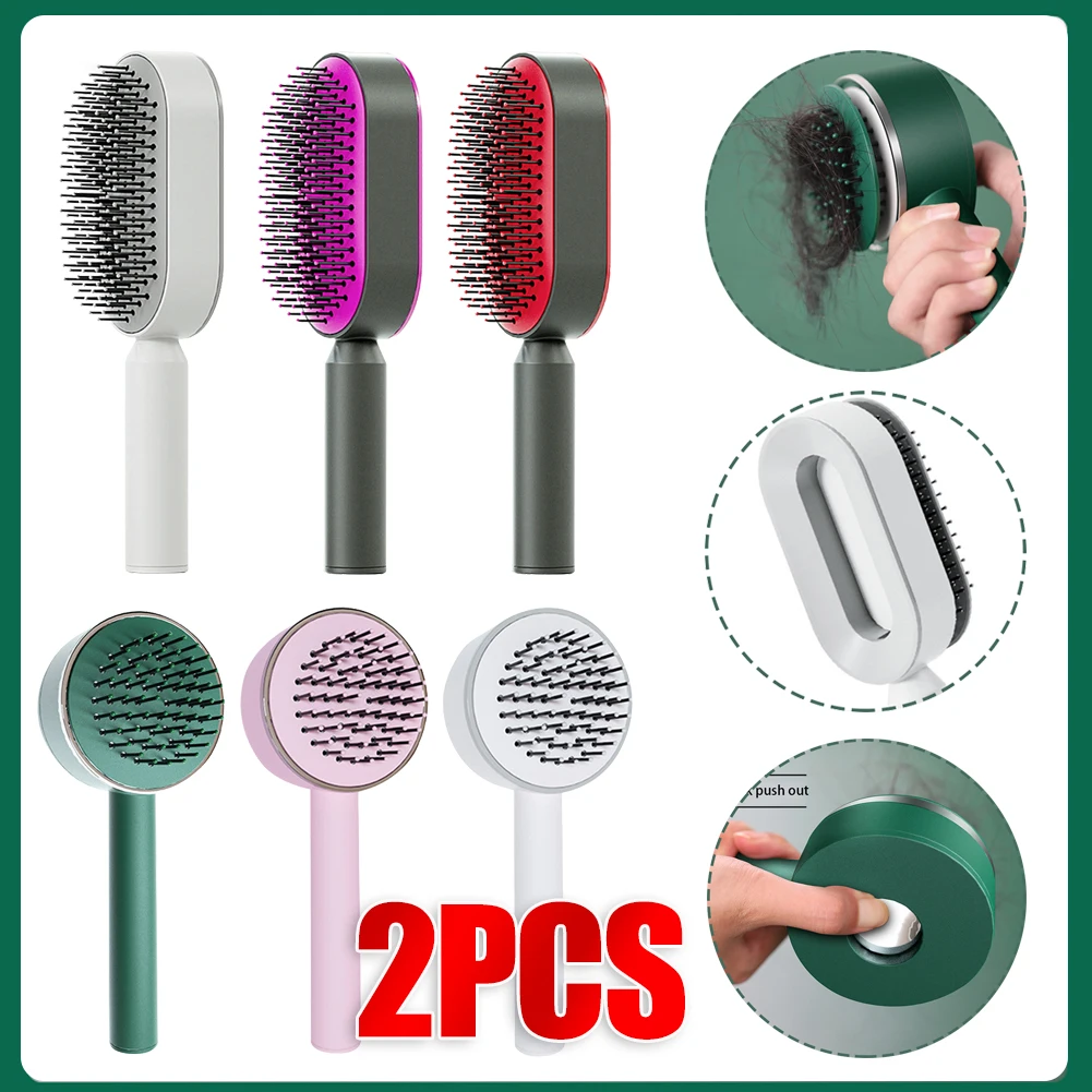 2pcs Selfcleaning Hair Brush Air Cushion Combs Women Scalp Massage