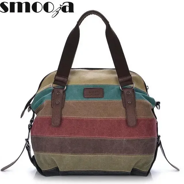 thumbnail image 1 of Bolso de lona a rayas para mujer, bolso de hombro con diseño de patchwork y arcoíris, bolso cruzado informal de moda para mujer 2024, 1 of 5