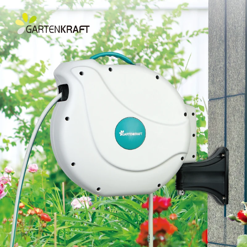 HAUSHOF Hose Reel Wall Mounted Retractable Garden Hose Reel with 20+2M Hose  Locking Mechanism Roll-up Automatic 7 in 1 Spray Gun - AliExpress