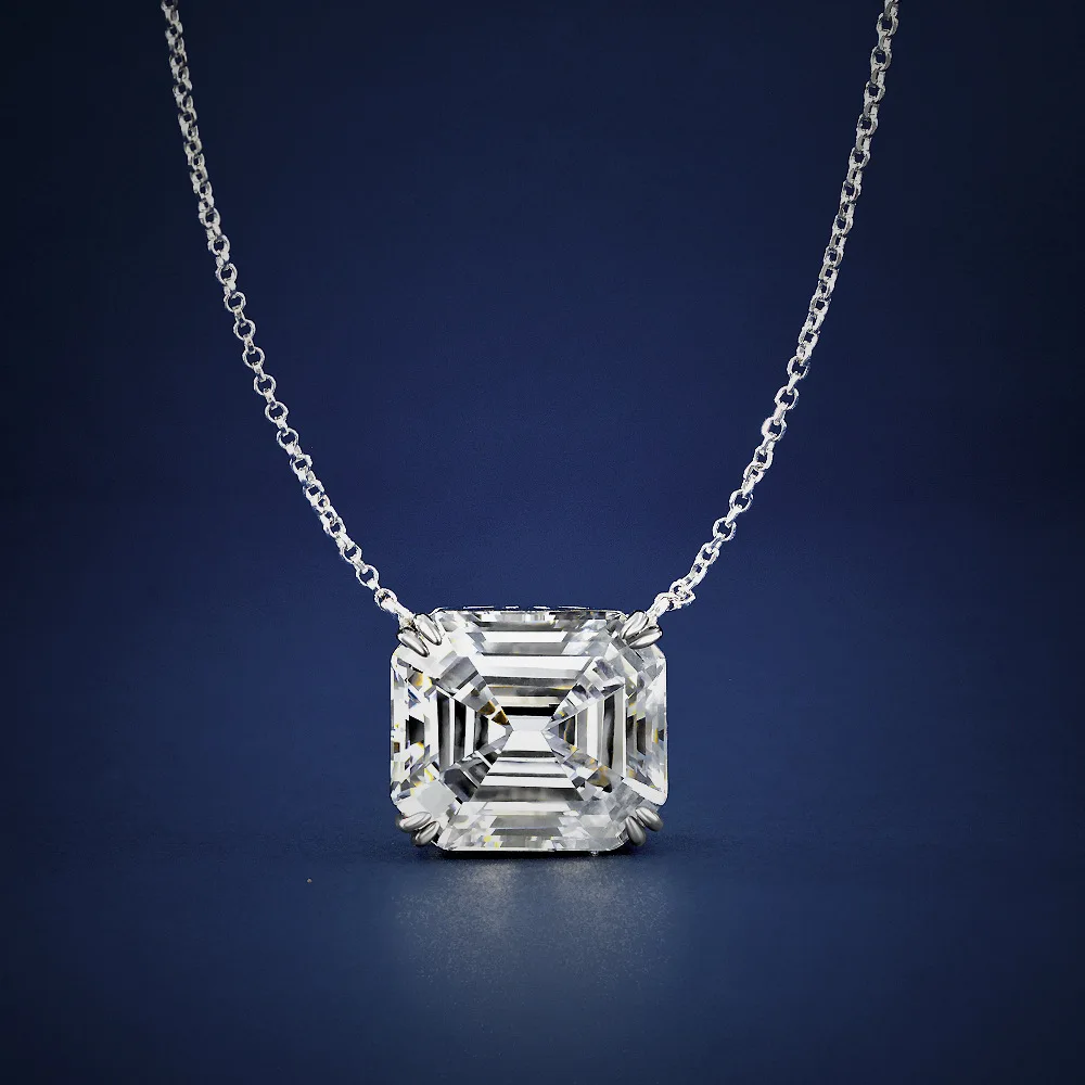 2022 new pink rectangular pagoda-shaped 14*16 high carbon diamond necklace European and American ins wind 925 silver