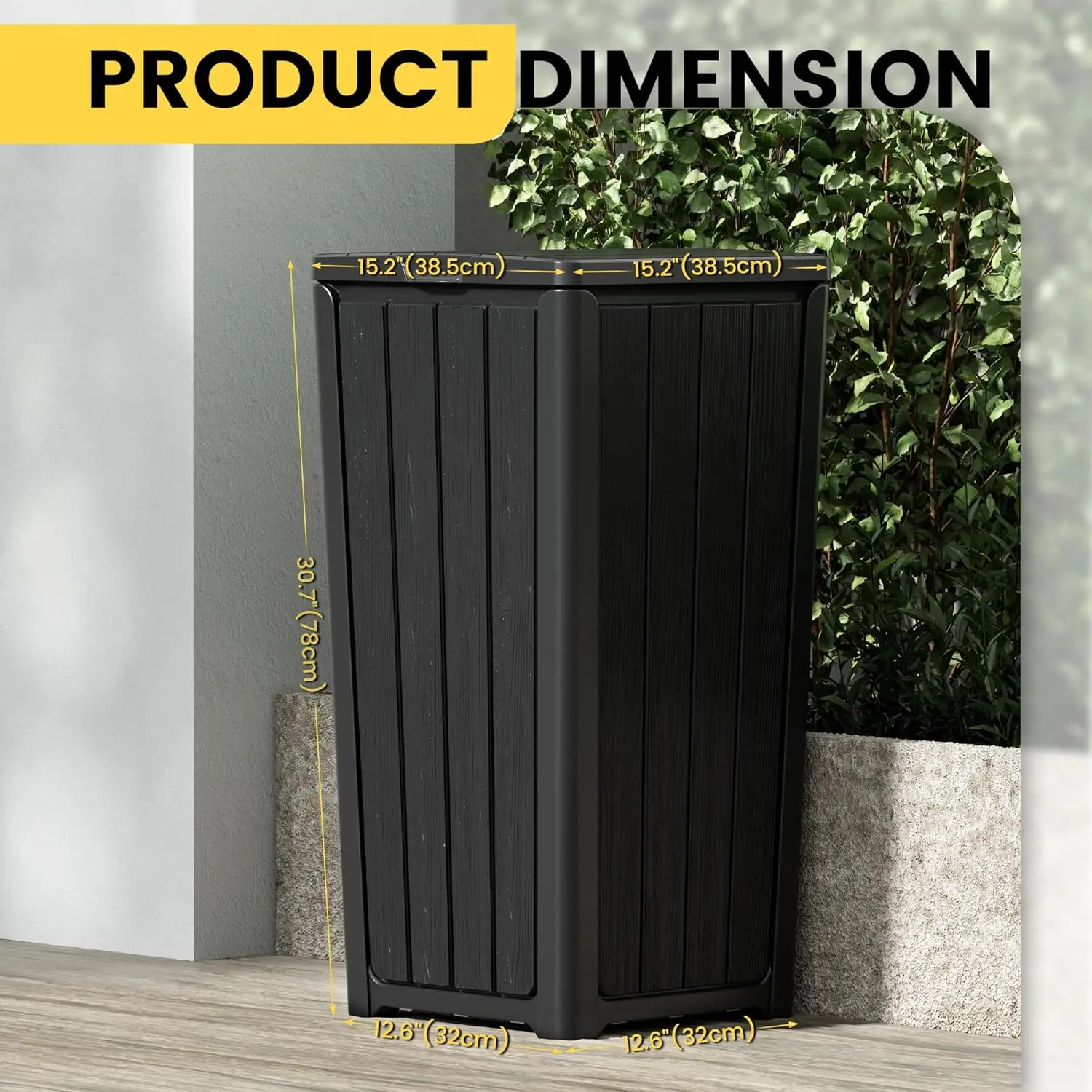 Outdoor Trash Can with Lid, Waterproof Resin Garbage Can with Tiered Lid, Outside Trash Bin for Patio, Kitchen, Backyard or Deck