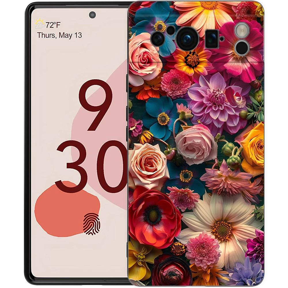 Colorful Flower Design Black Soft Shell Phone Case