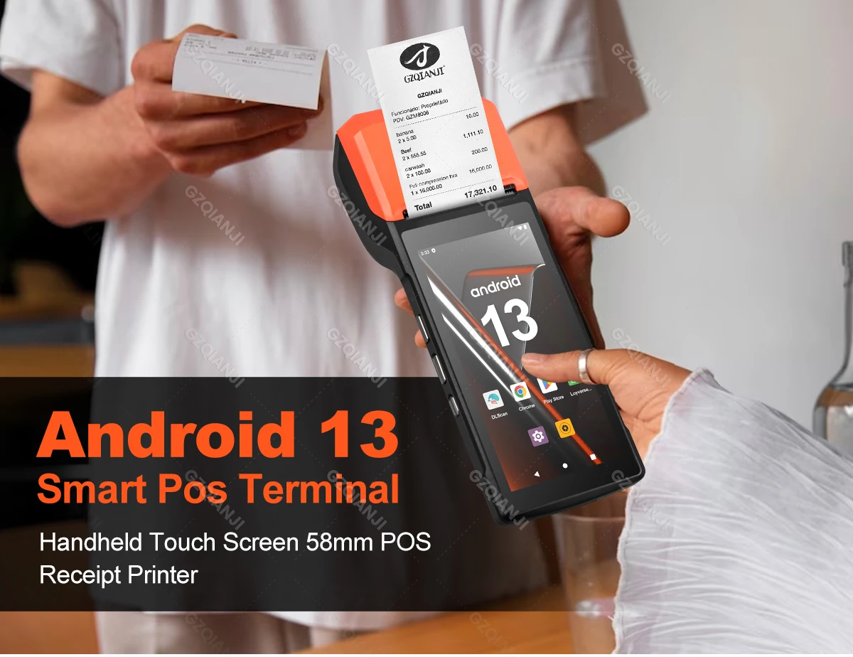 Description Picture 4 of item4G Android 13 PDA with NFC Thermal Bill Receipt Printer All in one Handheld Terminal POS Machine 2D Barcode Scanner for Loyverse