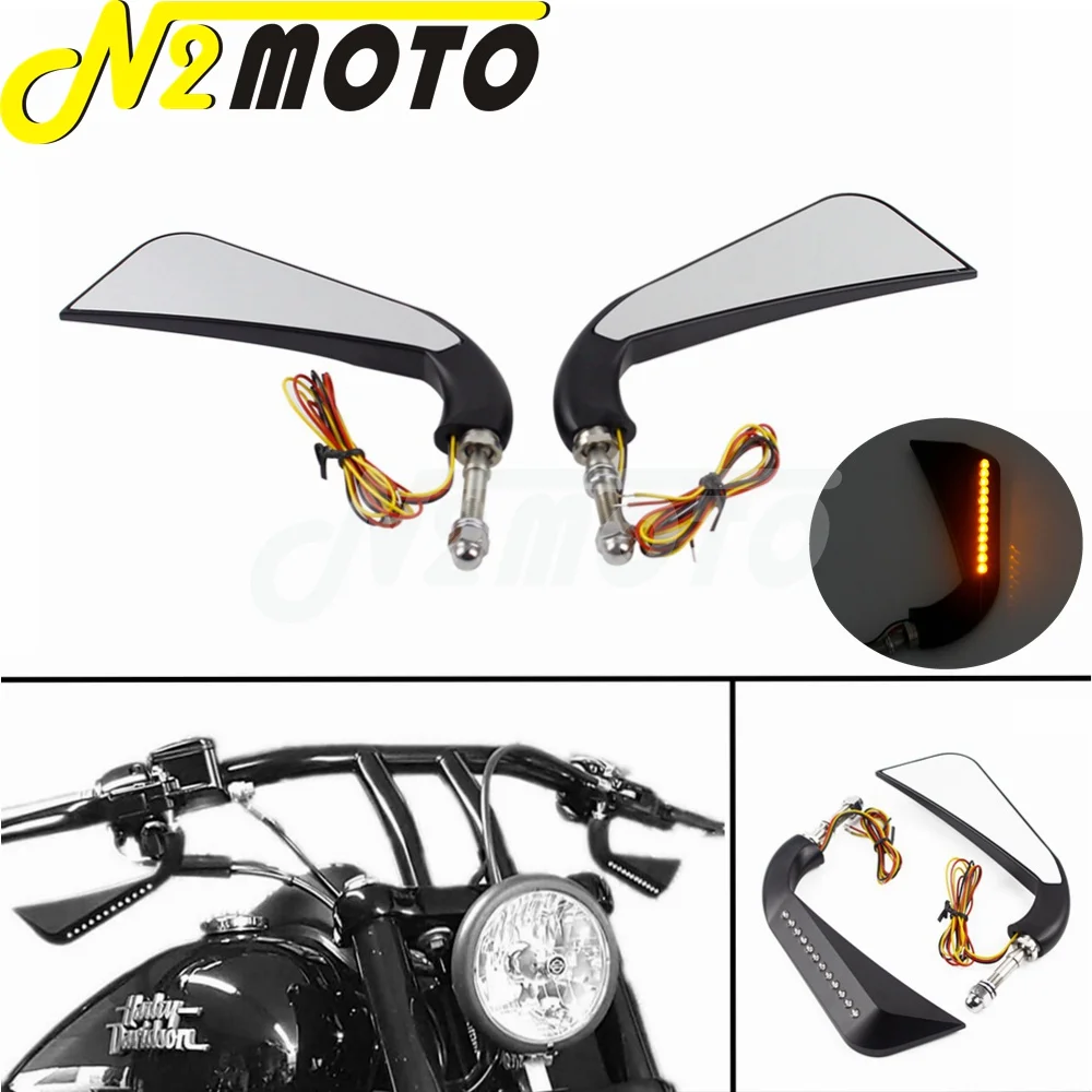 

Мотоциклетные зеркала заднего вида Cafe Racer Axe светодиодный Ной подсветильник кой и указателем поворота для Harley Sportster Softail Touring Street Fat bob Chopper