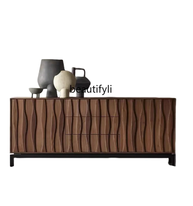 

Nordic Paint Sideboard Cabinet Walnut Hallway Tea Cabinet Multi-Functional Living Room Storage Locker