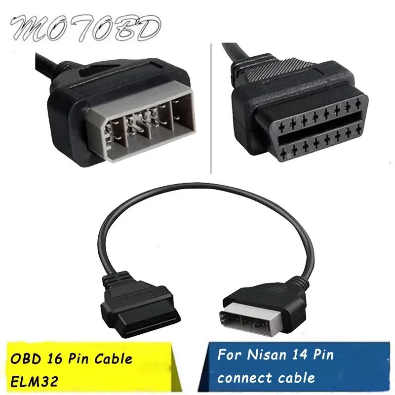 

For Nissan 14 Pin To 16Pin Cable OBD II Diagnostic Interface 14Pin To OBD2 16 Pin Adapter Works For Auto Car Vehicles