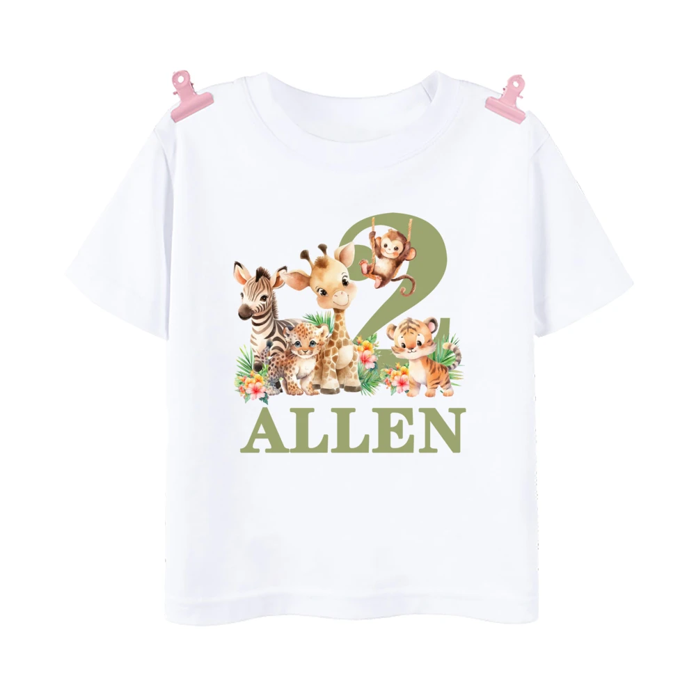 Personalized Birthday Shirt 1-9 Years Shirt Wild Tee Boys Jungle Party T-shirt Safari Animal with Name Clothes Kids Gifts Tops 6
