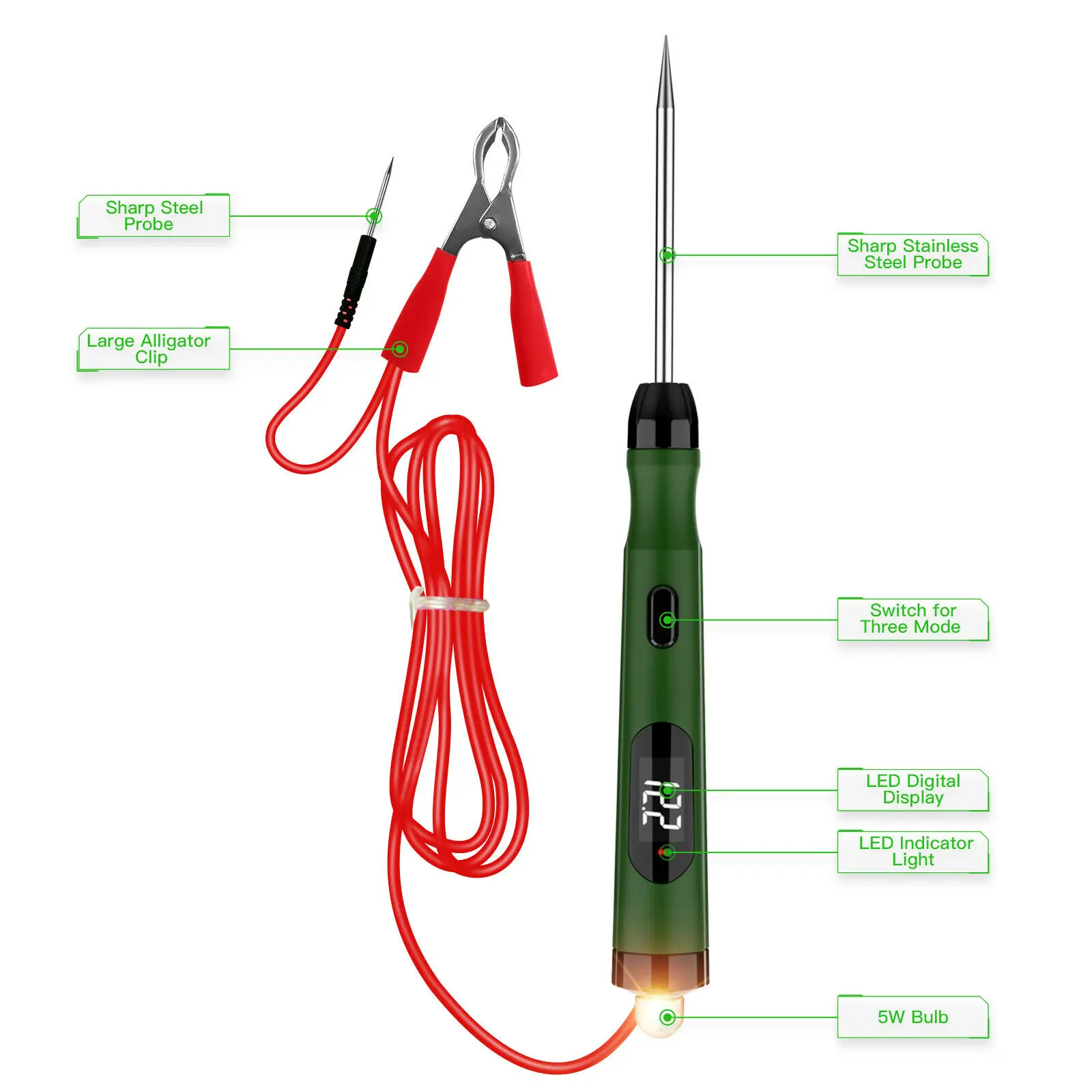 Circuit Tester Automotive Car Power Circuit Probe Kit 12V 24V Digital Display Load Polarity Voltage Test Pen