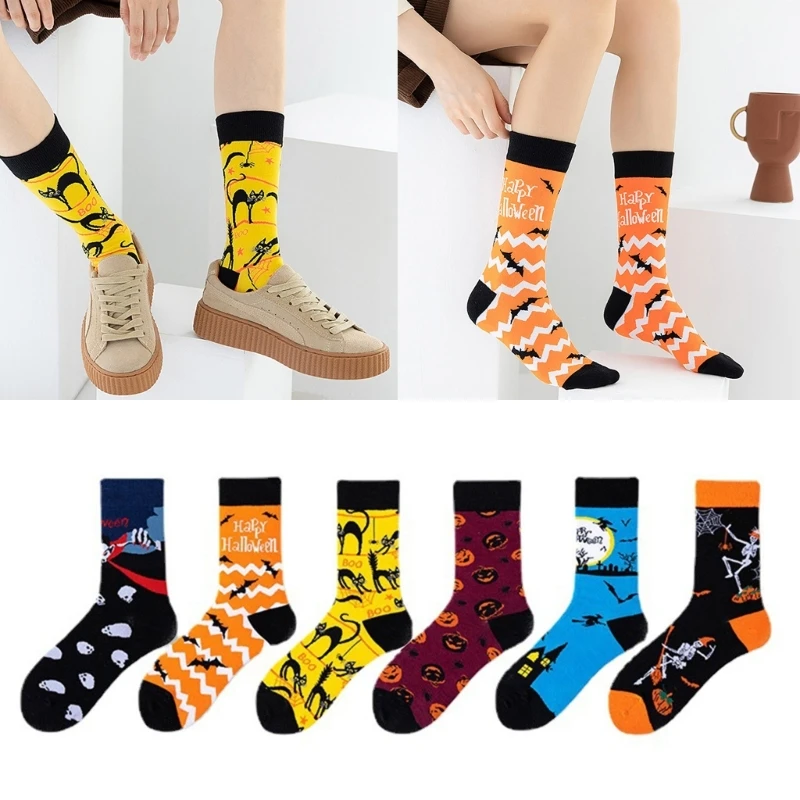 

2pcs Halloween Pumpkin Bat Theme Socks Men Women Socks Fashion Cotton Street In Tube Socks Calf Length Stockings