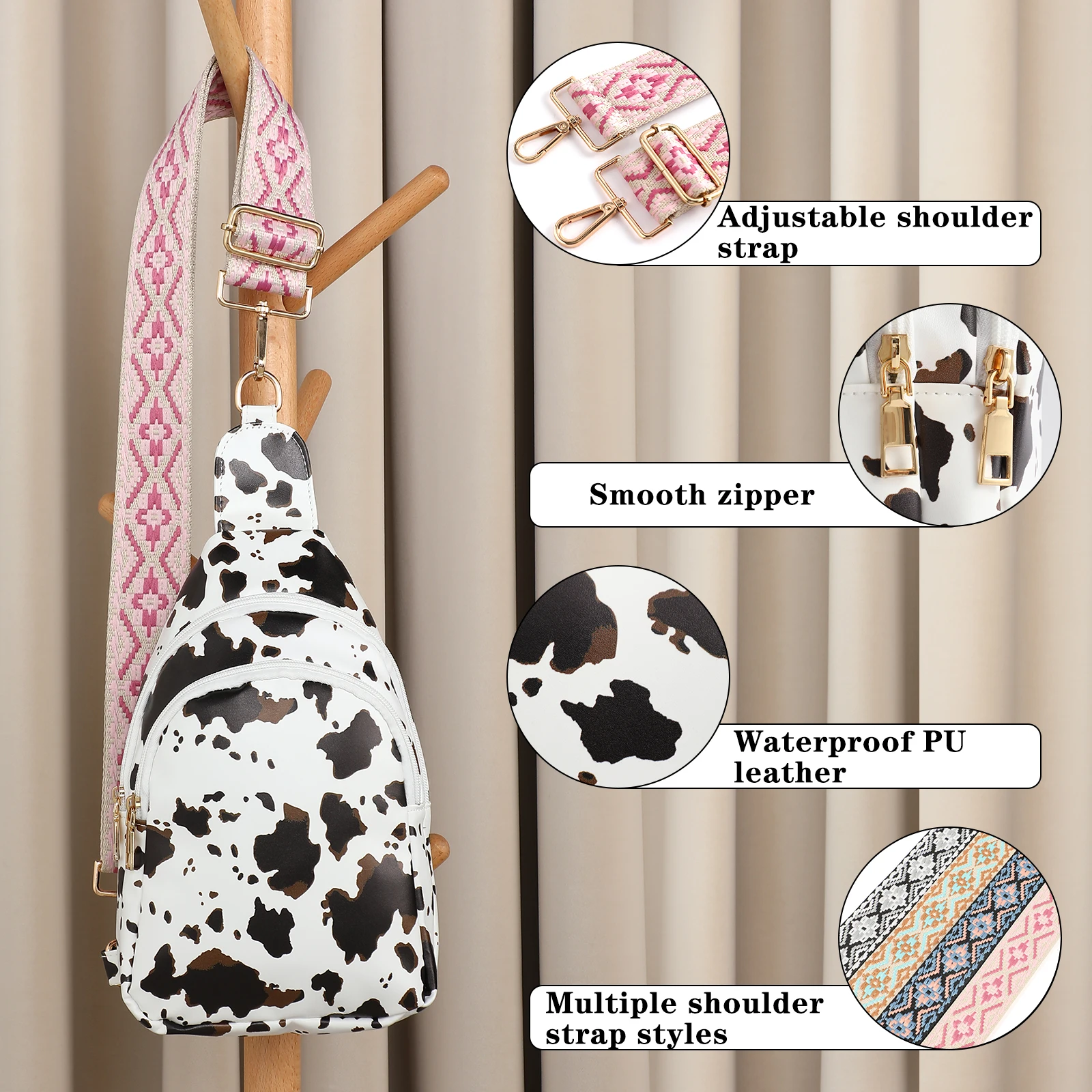 Sling Bag For Women Crossbody Aztec Guitar Strap Small Chest Bag PU Leather Daypack Waist Fanny Pack Cycling Sports Travel