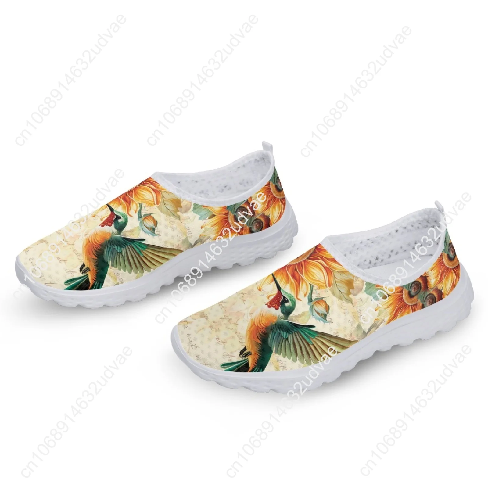 Hummingbird Comfortable Breathable Slip On Shoes For Women Sunflower Print Loafers Bird Design Flats Zapatos Mujer