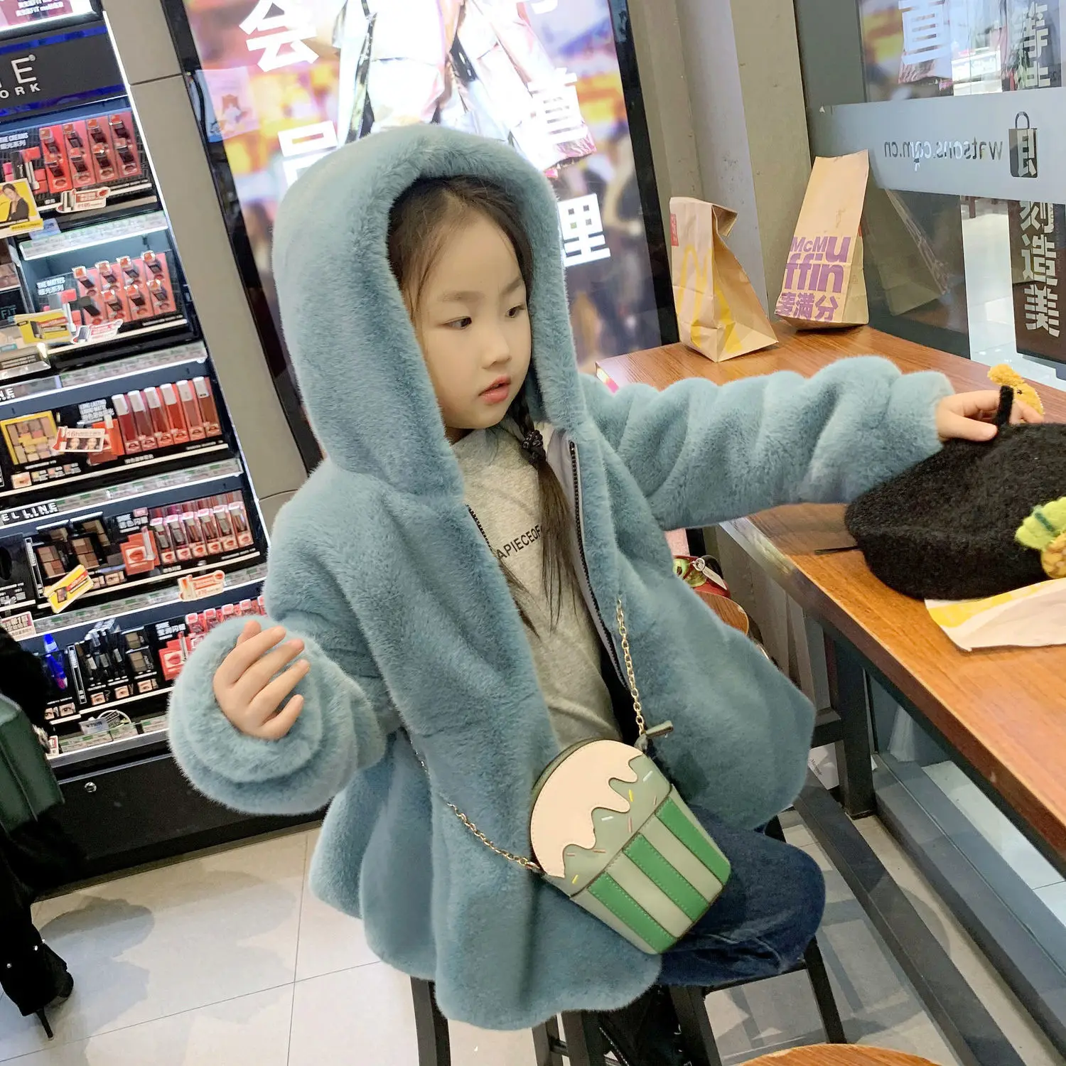 الفتيات معطف الفرو الأطفال الشتاء الأطفال المألوف الأميرة ريكس الأرنب الفراء سميكة معطف الطفل