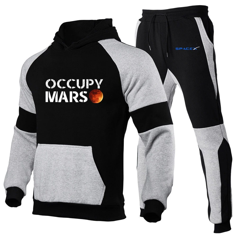 2023 new men's spring and autumn SpaceX printed casual hoodie SpaceX Harajuku pullover fashion sweatpants 2-piece suit