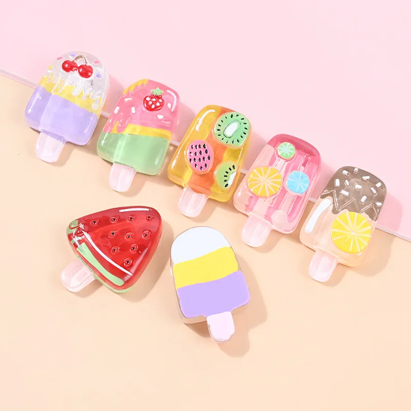 

Resin Fruit Ice Cream DIY Accessories Kawaii Crafting Material Flat Back Hair Ornament Scrapbook Making Supply Decor Wholesale