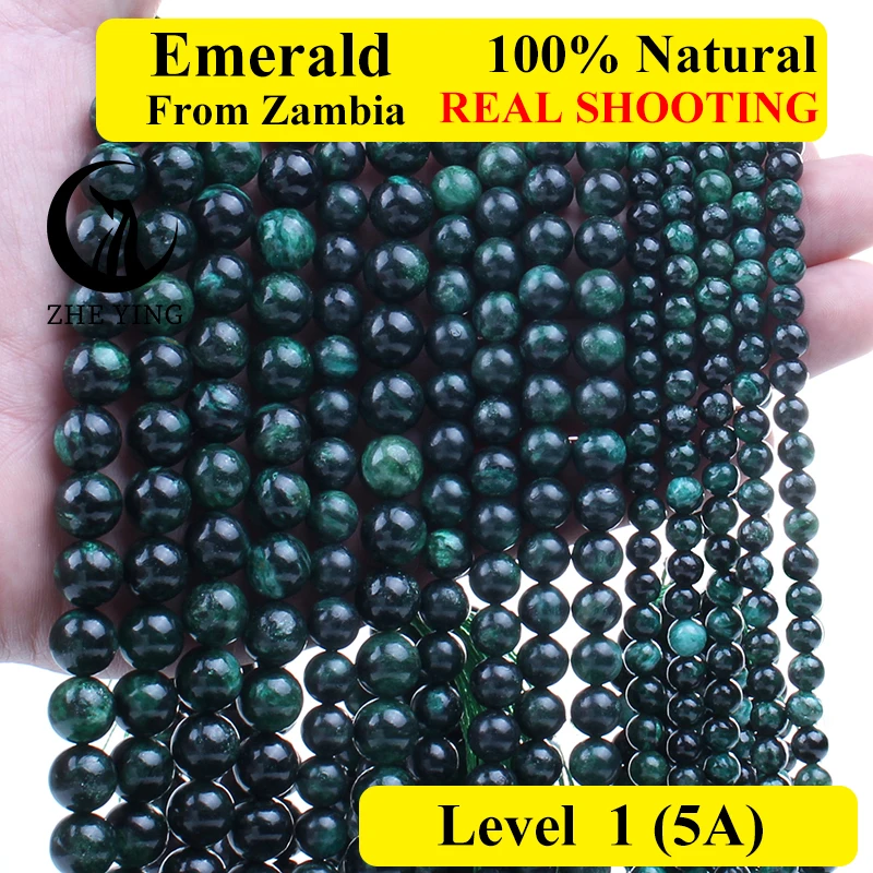 ZheYingNaturalEmeraldGreenGemsStoneRoundLooseSpacerBeadsfor