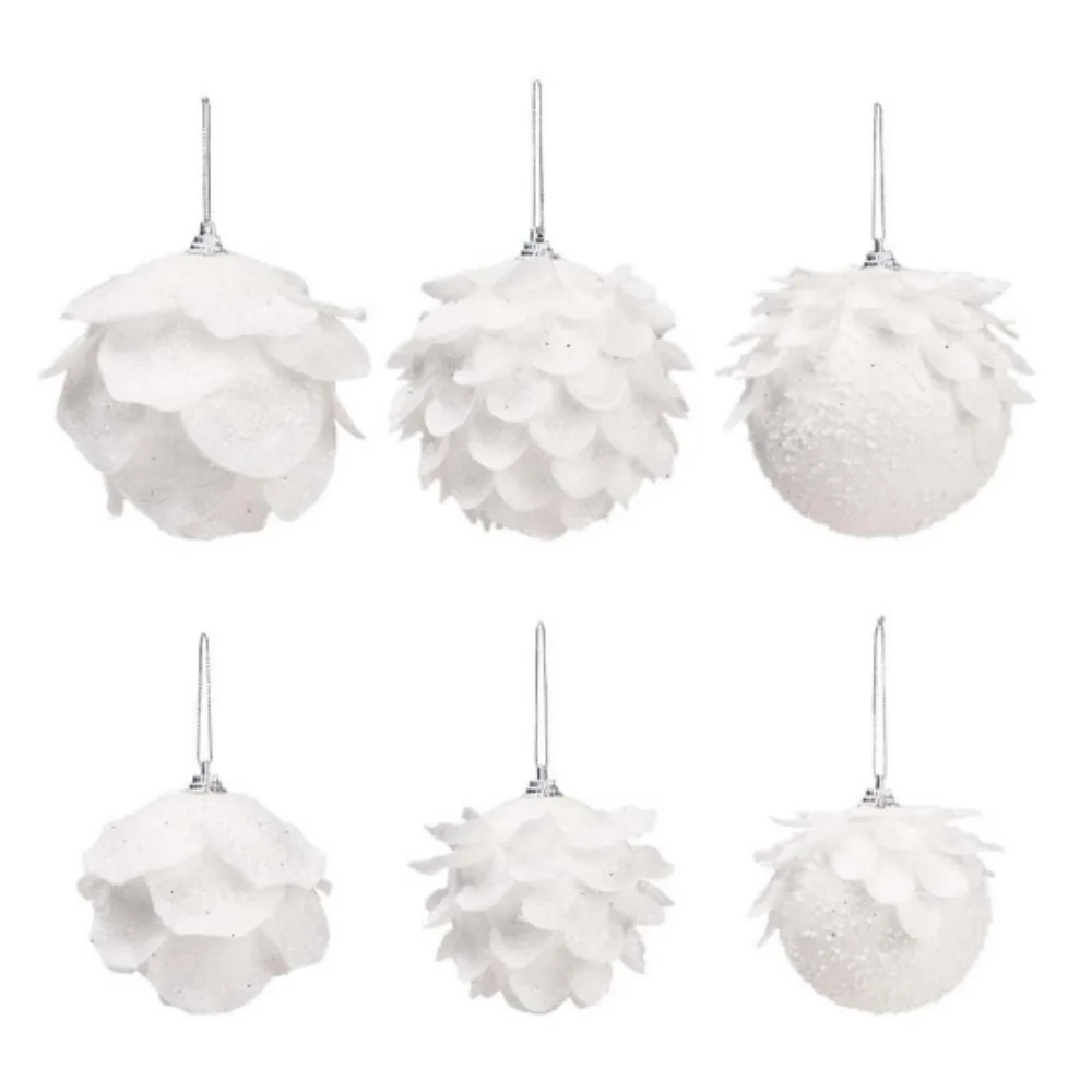 3PCS 8CM Christmas Tree Decoration Pendant Christmas Ball White Flower Petal Glitter Foam Ball Decoration Xmas Ornament christmas tree ornaments
