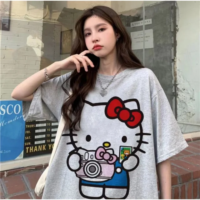 Hello Kitty Summer Cartoon Clothes For Fashion Women Oversize Cotton T  Shirt Girl Y2k Streetwear Korean Style Cute Short Sleeve - T-shirts -  AliExpress