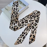 Fashion Elegant Leopard Print Streamer Women 200x5CM Narrow Long Silk Scarf Hairband Bag-belt Plus-long scarf 1