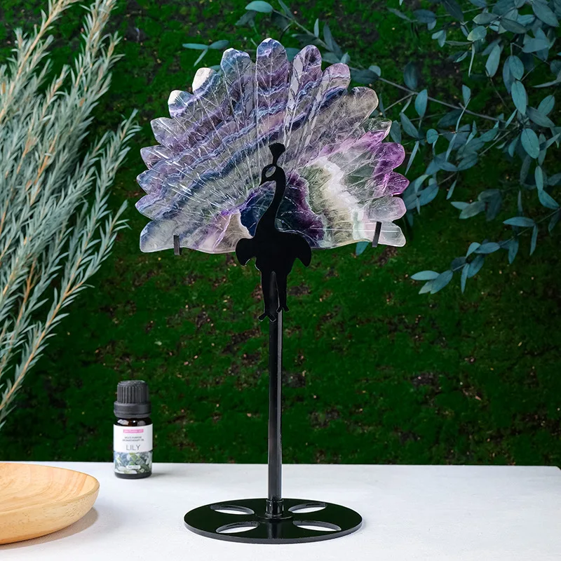 

Natural crystal Ocean Jasper Phoenix Wings Ornaments Hand Carved Colorful Fluorite proud as a peacock Home Furnishings