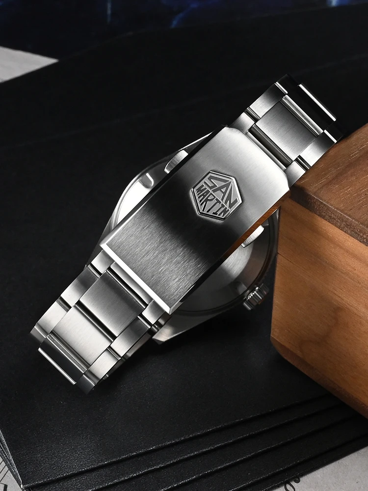 San martin-男性用自動巻き時計,機械式サファイア,日付と窓,高級