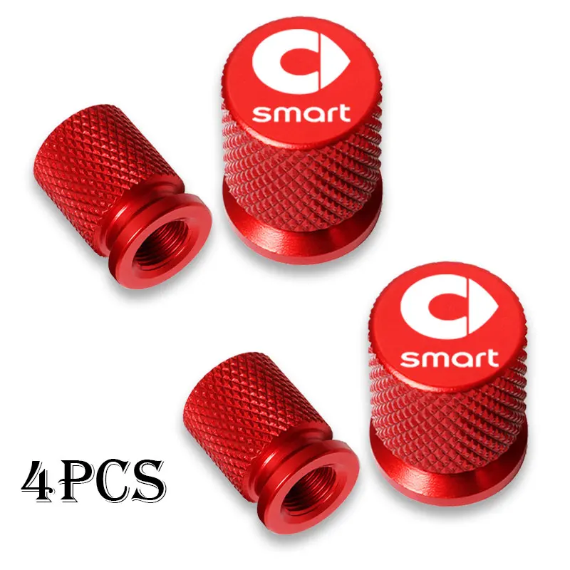 Smart Fortwo Forfour 용 4pcs 451 453 450 452 454 로드스터 쿠페 자동차 타이어 밸브 캡 알루미늄 타이어 휠 스템 커버 방진