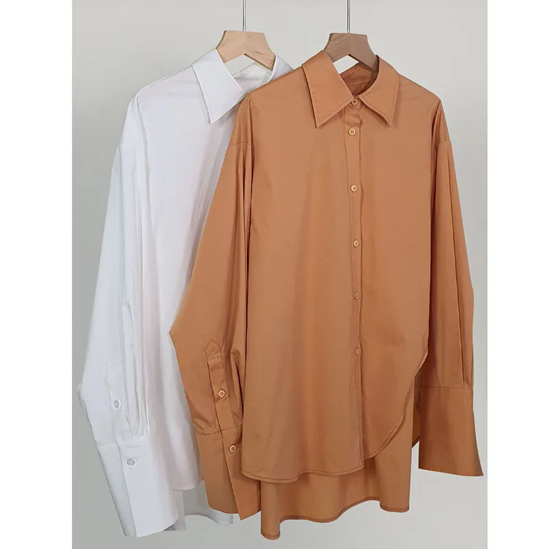 Spring 2023 Womens White Shirt Tops Mid-length Blouses for Women Fashion Asymmetric Shirts Basic All-match Loose Straight Casual