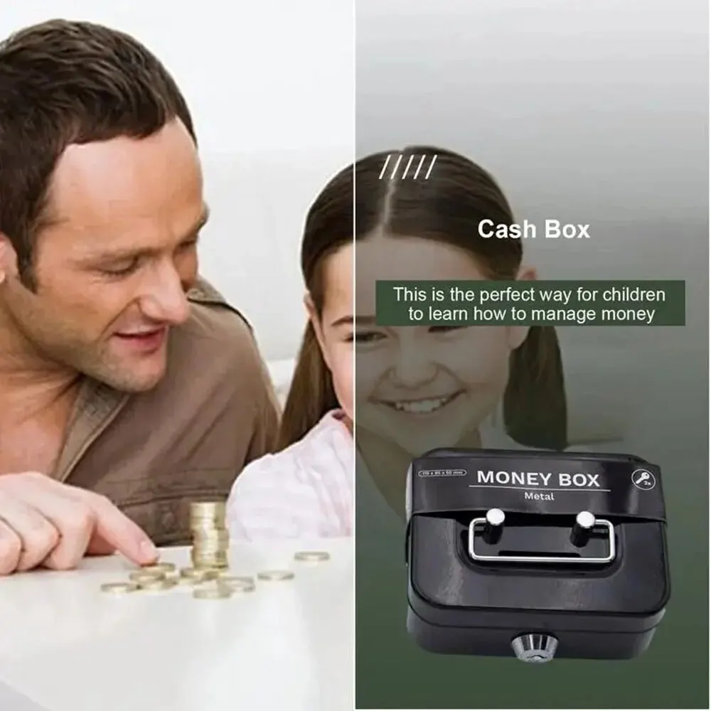 Safe Box Cash Box Piggy Bank Metal Lockable Coin Box Kids