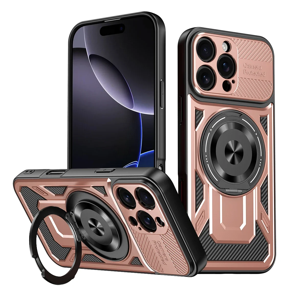 360° Magnetic Ring Stand Metal Case with Wireless Charging and Anti-Fall Protection