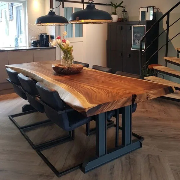 New 2024 Industrial Furniture Modern Living Side Panels Custom Size Solid Walnut Wooden Dining Table 180*70cm