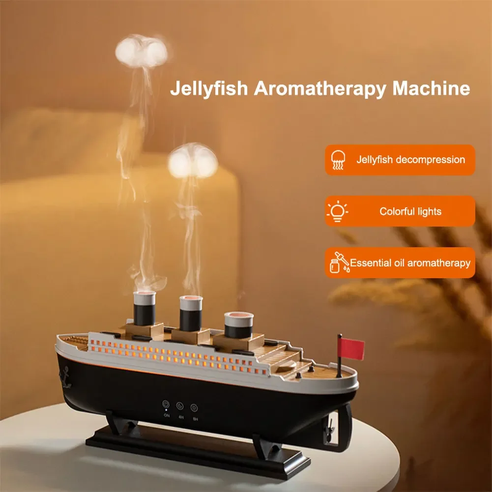 Air Humidifier Ship Model Aroma Air Humidifier Ocean Liner Essential Oil Diffuser Jellyfish Smoke Ring Spray Aroma Diffuser