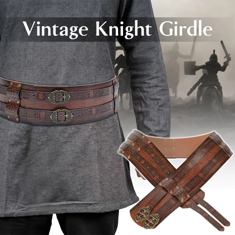 

Nordic Viking Style Embossed Wide Belt Men Retro Medieval Viking Knight Girdle Buckle Waistband Medieval Cosplay Accessories