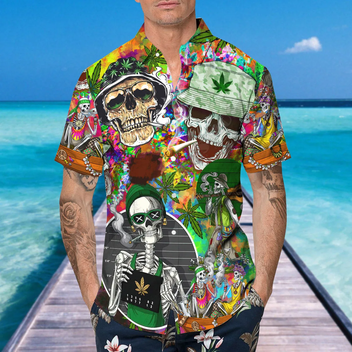 3D Printed Stoner Smoking Skull Halloween Hawaiian Shirt Summer Short Sleeved Shirts Men Shirts Oversize Camisa Social 5XL