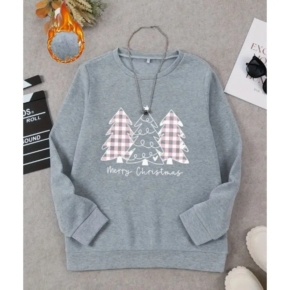 Christmas Tree Graphic Pullover Casual Comfy Sweatshirts Round Neck Long Sleeves Sports Shirt Women's Clothing Fashion Outfit
