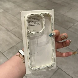 Luxury Transparent Diamond - Embellished Glitter Phone Case with Clear Bumper - iPhone 15 Plus (WHITE)
