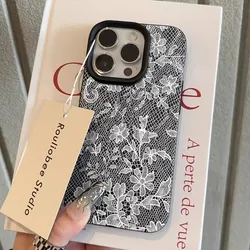 Elegant White Lace Floral Phone Case - Galaxy S23+ (Black)