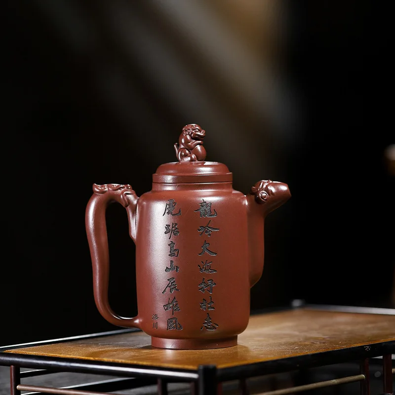 Chinese Style Teapot, Purple Clay Iron Red Dragon Blood Sand, Kung Fu Household, Handmade, 320ml high-capacity Pot, New, 1Pc