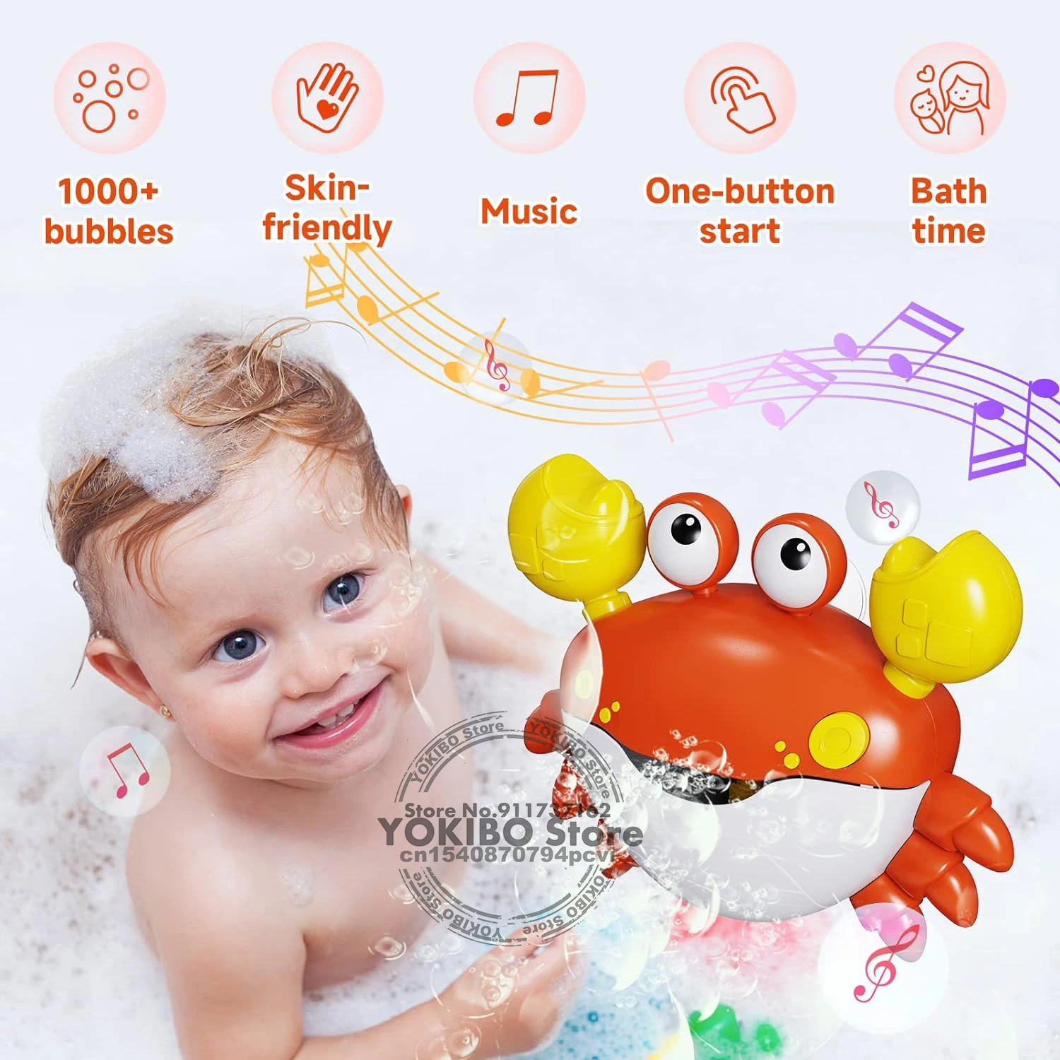 Baby Bath Toys Bubble Machine Crabs Frog Music Kids Bath Toy Bathtub Soap Automatic Bubble Maker Baby Bathroom Toy for Children