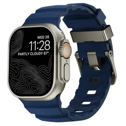 Luminous Sport Silicone & Titanium Metal Watch Band Bracelet for 42 44 45 46 49mm (Midnight Blue grey)